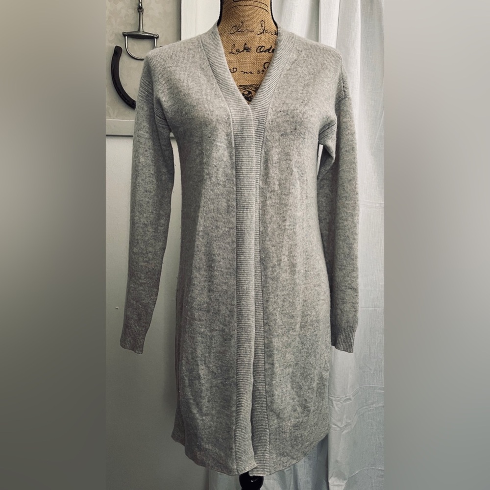 Club Monaco 100% Cashmere Longline Open-Front Cardigan Heather Grey Size S
